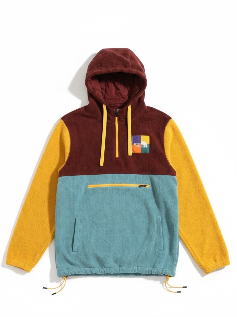The North Face Colorblock Hooded Quarter Zip Fleece Sweatshirt Size Large